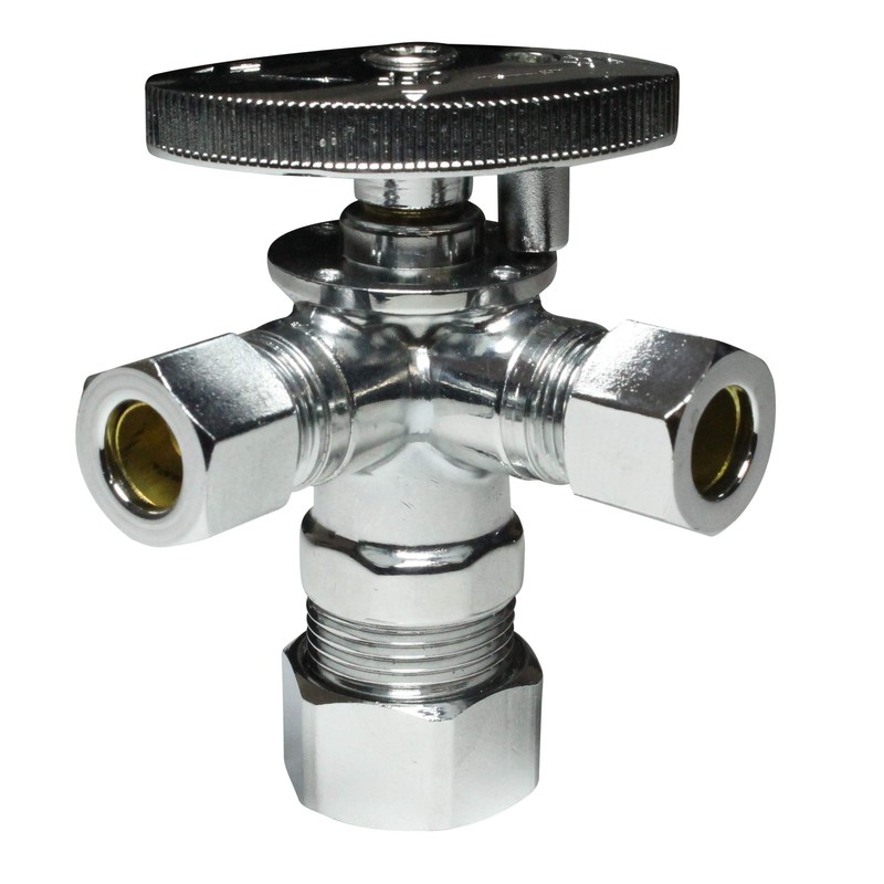 Dual Compression Outlet Angle Stop Valve, Plumbing Fitting, Quarter Turn,