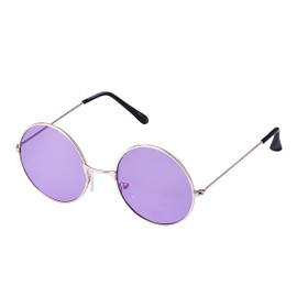 Ultra Gold with Purple Lenses UV400 Round Sunglasses for Men & Women - Unisex Retro Large Round Glasses with Spring Comfort Fit Hinges - UVA UVB Protection Circle Sunglasses - Metal Framed