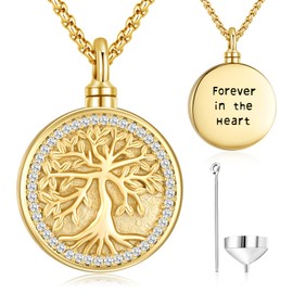 Aniu Tree of Life Necklace Cremation Jewelry for Human Ashes Gold Plated Tree Pendant for Women Men Memorial Keepsake Necklace of Loved Ones