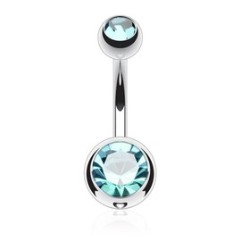 FIFTH CUE 14G G23 Solid Titanium Double Gem Ball Naval Belly Button Ring, Metal, cubic-zirconia