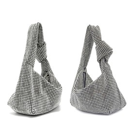 Miuco Women Knotted Handbag Sparkly Rhinestone Hobo Dumpling Bag Diamond Glitter Evening Clutch Purse, Silver