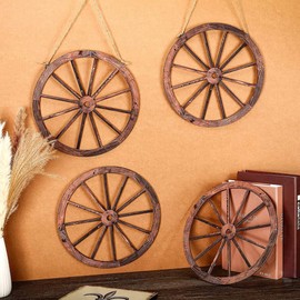 HOMSFOU Pack of 2 Wooden Cart Wheels Wall Decorations Old Western Cart Wheels Vintage Farm Hanging Wall Decorations for Garden Home Bar Garage