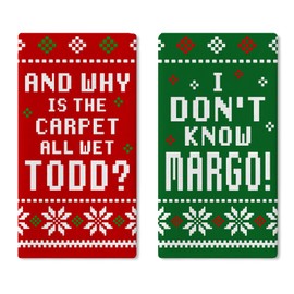 Croar Christmas Vacation Red Green Kitchen Dish Towels Set of 2, Funny Xmas Classic Movie Quotes Drying Hand Towel Baking Cooking Cloth, Winter Holiday Poinsettia Bathroom Home Decoration 18 x 26 in
