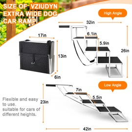 Dog Car Ramp for Large Dogs, Aluminum Foldable Dog Steps for Large Dog，Lightweight Dog Stairs for Cars SUV, High Beds & Trucks
