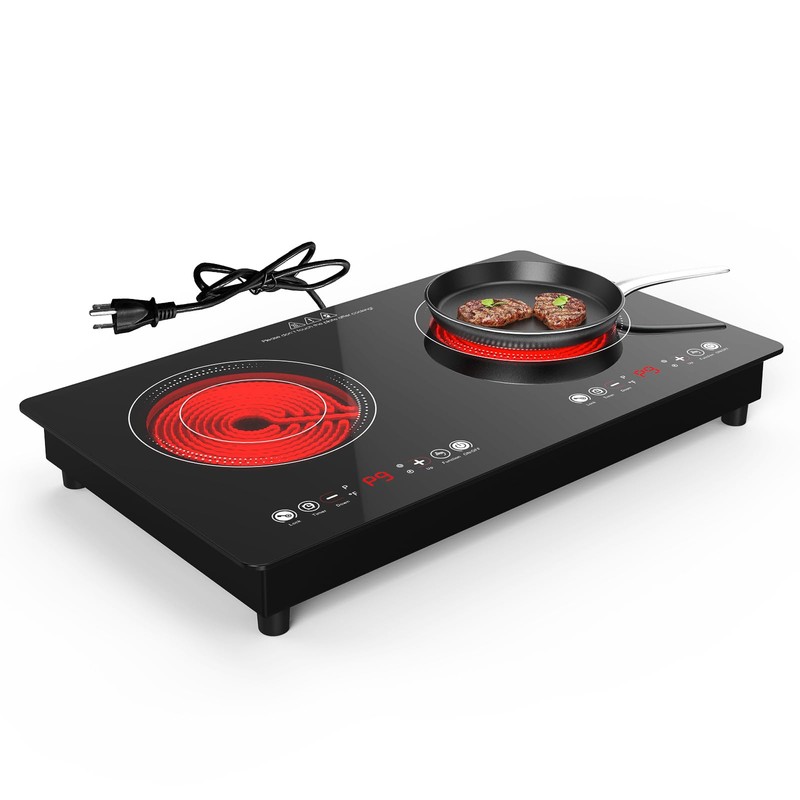 POTFYA 2 Burner Electric Cooktop 110V 24inch - 2400W Countertop