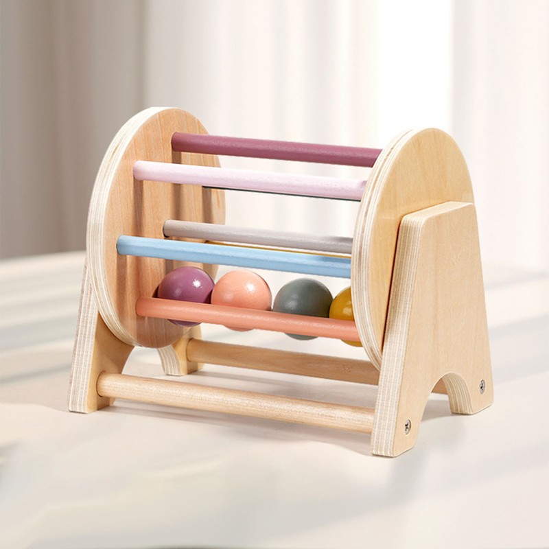 Wooden Rattle Rolling Drum Logic Thinking Hand Eye Coordination Safe