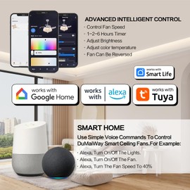 DuMaiWay Crystal Chandelier Fan - Golden 36" Smart Ceiling Fan with Light and Remote Alexa WiFi Fandelier Retractable Dimmable for Bedroom Living Room Modern