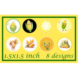 ATSMOICY 500 PCS Corn Labels Roll Stickers - Fruits Vegetables Yellow Birthday Party Supplies Decorations Favors Dessert Chocolate Candy School Prizes Stickers