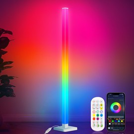 Flupuro ICRGB Corner Floor Lamp, DIY Floor Lamp with Music Sync and 16 Million Colors, Color Changing Standing Floor LED Lights for Bedroom Living Room Decor, Ambient Mood Lighting Gaming Accessories
