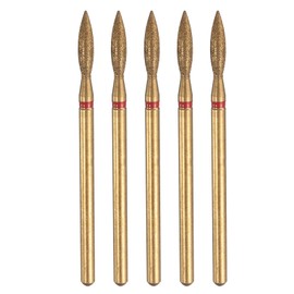 sourcing map 5pcs 200-230 Grits Diamond Grinding Bit 2.5mm Oval Head 2.35mm Shank 10mm Length Titanium Plated Stone Sanding Drill Bits Rotary Tool for Nails Grinding Polishing