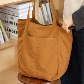 Lidxfeo Aesthetic Nylon Tote Bag, Shopper Shoulder Bag, Large Fabric Bag with Inner Pocket, Women's Jute Bag with Zip, for Travel, Work, Shopping, School and Everyday Use, brown