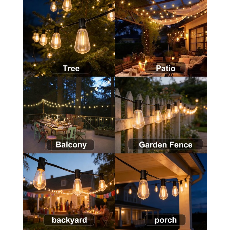Pesken Outdoor String Lights, 54FT(15+1) ST38 Patio Lights Waterproof IP65