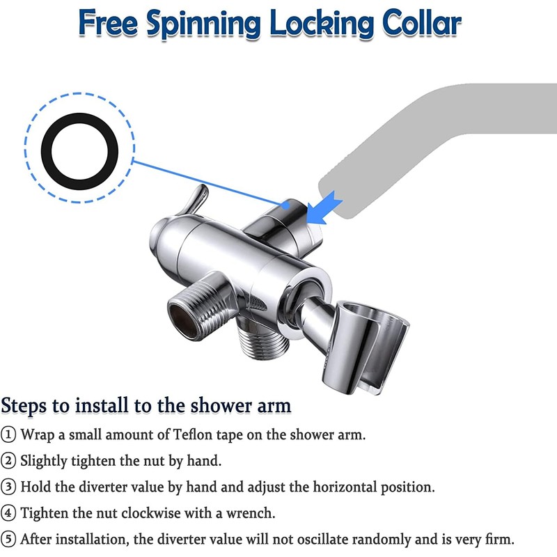 YDmeet Shower Arm Diverter with Handshower Mount, G1/2 Brass Shower