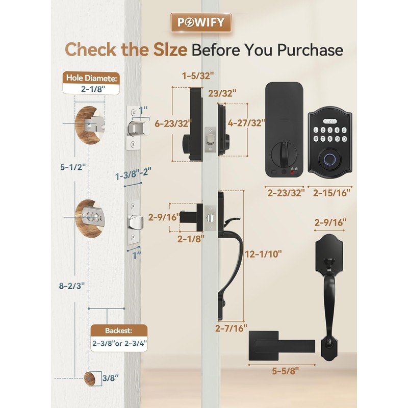 POWIFY Fingerprint Smart Front Door Lock Set, APP Control Keyless