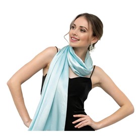 LA FERANI Women's Silk Scarf 100% Silk Neckerchief Silk Scarf 180 x 90 cm Plain Colour for Suit Formal Occasions Stole Business Style Gift for Her, blue