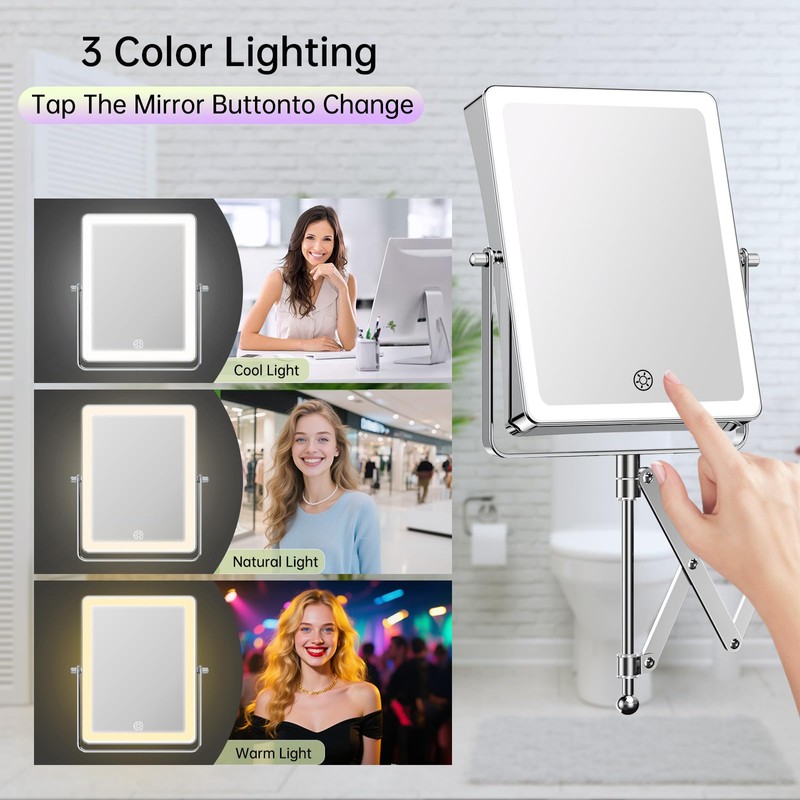 FASCINATE 5000mAh Rechargeable Wall Mounted Makeup Mirror with Lights, 8.7
