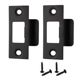 Door Strike Plate for Internal Doors 2Pcs Black Door Latch Plate with 4Pcs Matching Screws Stainless Steel 70*40.3mm Replacement Lock Strike Plate for Tubular Latch Mortice Lock Door Jamb Reinforcemen