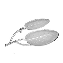 Classic Touch Decorium Nickel Leaf 2 Bowl Relish Dish and Condiment Holder - 14.5" L X 11.25" W X 2.75" H