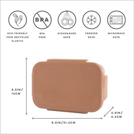 3 Sprouts - Bento Box for Children - Lunch Box with Compartments, Lunch Box for School and Nursery - Recycled Plastic Box for Children - Rust