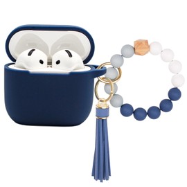 PowerDriver for AirPods 4 Case,Compatible with AirPods 4th Generation Case (2024), Soft Silicone Wireless Charging Protective Case Cover with Bracelet Keychain for Men and Women (Midnight Blue)