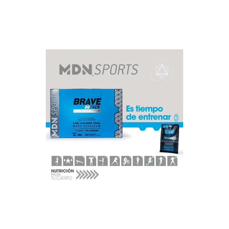 Pre Entreno Oxido Nítrico, Brave, 20 Pack Mdn Sports