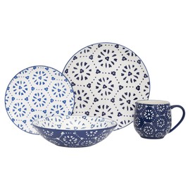 Baum-Essex - Dinnerware Sets, 16 Piece Dish Set for 4, Beautiful Home Decor includes Dinner Plates, Salad Plates, Bowls, and Mugs (Seaside Blue)