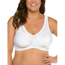 Ulla Popken Ladies’ Relief Bra, Non-Wired, Rhinestone Pendant, C–G Cup Bra, White