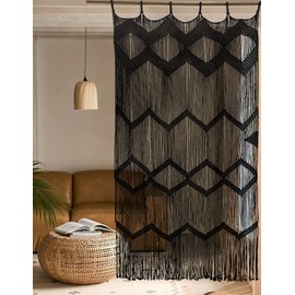 Flber Macrame Curtain Black Boho Window Macrame Doorway Curtain Macrame Wall Decor Bedroom Headboard Decor,42" Wx76 H