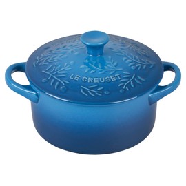 Le Creuset Olive Branch Collection Stoneware Mini Round Cocotte, 24 oz., Marseille with Embossed Lid