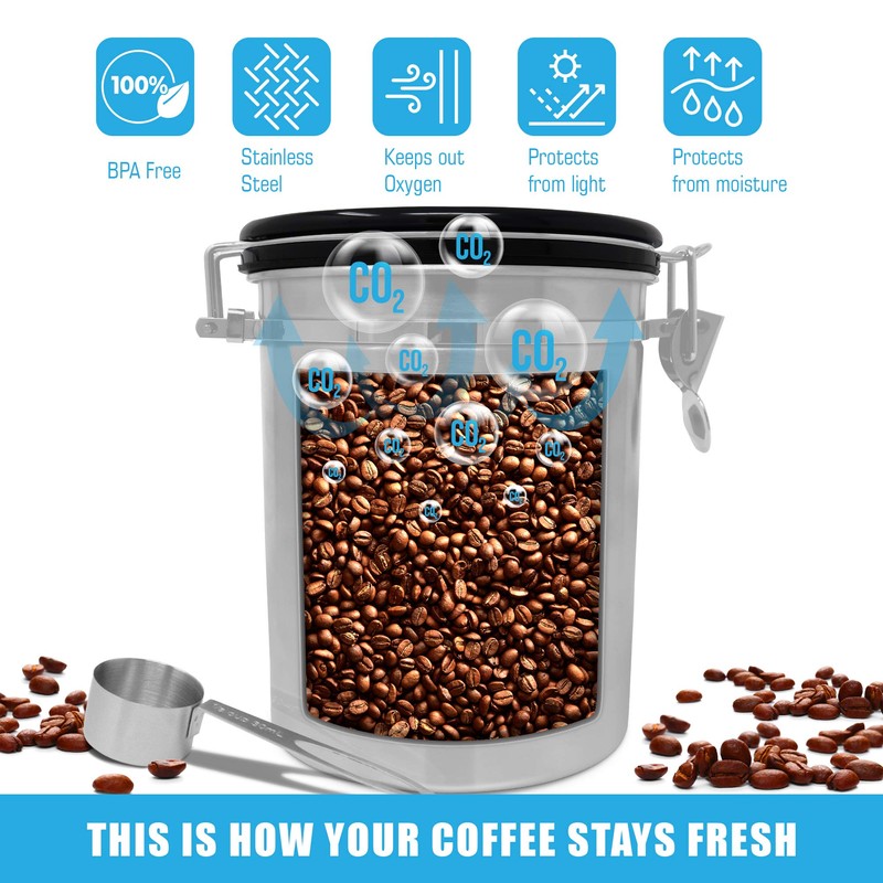 Zulay (Large) Airtight Coffee Canister - Stainless Steel Coffee Storage