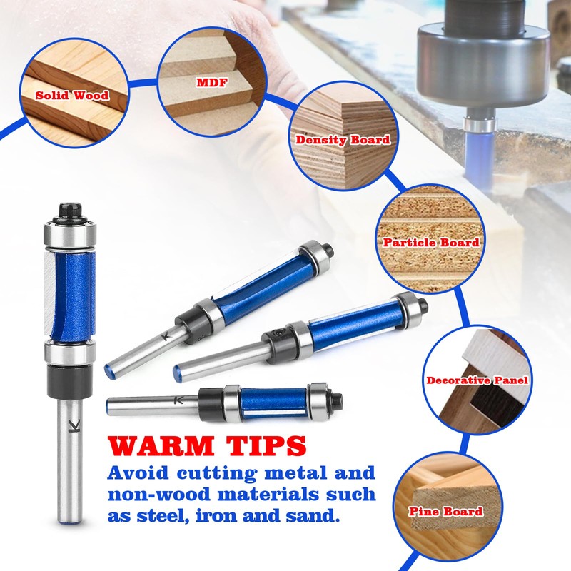 NICAVKIT 4Pcs Top and Bottom Bearing Flush Trim Router Bits
