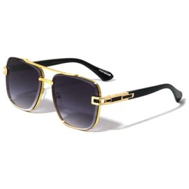 Dweebzilla Oversized Square Sport Pilot Aviator Sunglasses with Floating Beveled Lenses (Black & Gold Frame - Black Gradient Lenses)