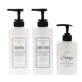 Living Dispenser Pump Bottle Square Shampoo Conditioner White 600ml X 2 Pieces Soap Bottle 400ml X 1 Pcs (Regular Type), Meter, Set of 3