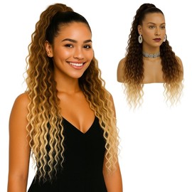 Long Wavy Hair Extension, 27.5" Drawstring Ponytail | Premium Synthetic Fiber, Bio Protein, Heat-Resistant, Soft & Lightweight, Human Hair Texture, Versatile Styling Options (Blonde Degradee)