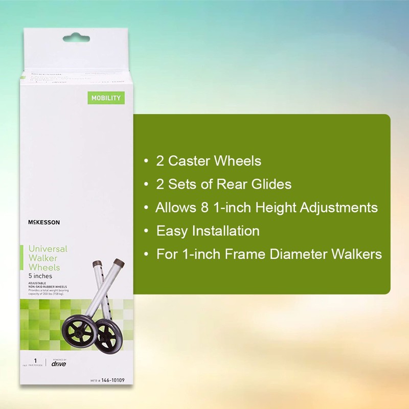 McKesson Universal Walker Wheels, Adjustable, 5 in Caster Wheels, 1