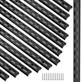 MorningRo 12 Pack Dual Track Upright Wall Shelving System 47 Inch Shelf Bracket Twin Slot Shelf Rail Twin Track Upright Heavy Duty Support System for Pantries, Linen Closets, Laundry Rooms(Black)