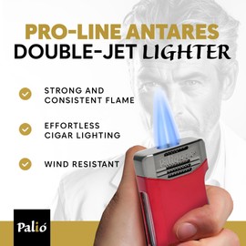 Palió Pro Line, Antares Doublejet Torch Lighter. Side Squeeze Ignition, Metalic Body, Color Tinted Fuel Window (Red)