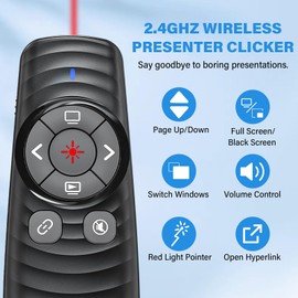 Presentation Clicker Wireless Presenter Remote Clicker for 2-in-1 USB Type C Powerpoint Clicker with Pointer, Rechargeable Presentation Pointer PPT Slide Advancer for Mac/Google Slide/Keynote