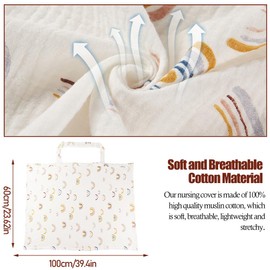 Muslin Nursing Cover for Breastfeeding, Soft&Breathable Cotton Breastfeeding Cover for Women,Privacy Nursing Covers with Arch Neckline Adjustable Hoop for Mother Nursing Apron（Flower）