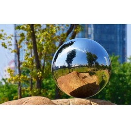 HomDSim 25 cm/10 inch Diameter Gazing Globe Mirror Ball,Silver Stainless Steel Polished Reflective Smooth Garden Sphere,Colorful and Shiny Addition to Any Garden or Home