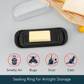 KITCHENDAO Airtight Butter Dish with Lid for Countertop and Refrigerator Door Shelf, Plastic Butter Holder, Butter Keeper Tray Container for West/East Coast Butter, Black