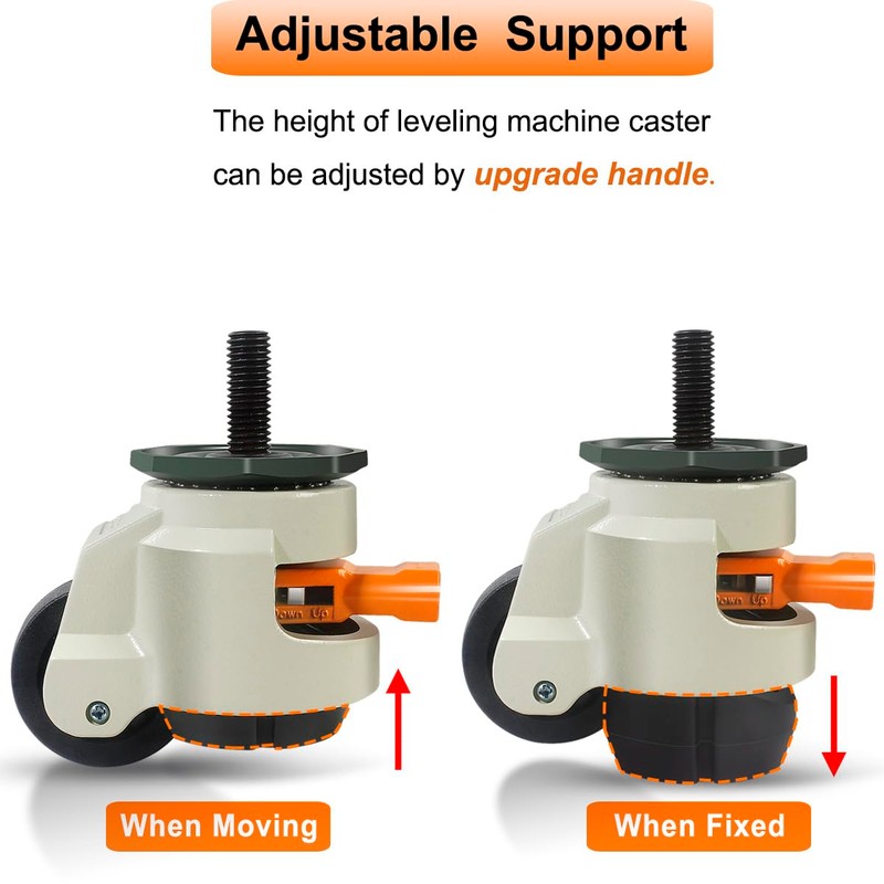 Leveling Stem Casters, M12 Thread Casters Set of 4 Heavy