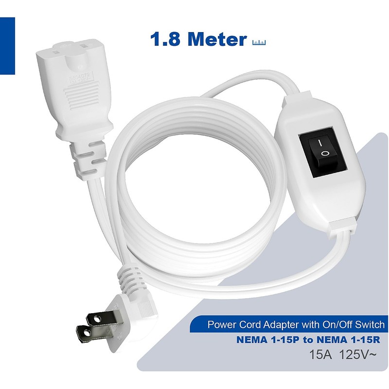 [6-Feet] On Off Switch Extension Cord, Right Angle 2-Prong Polarized
