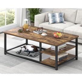 EXCEFUR Modern Coffee Table, Rustic Wood and Metal Living Room Table with Storage Shelf, Industrial Brown, 47 Inch