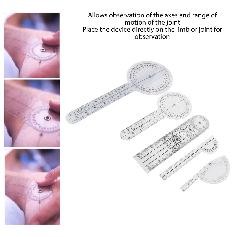 5Pcs Medical Goniometer Transparent Plastic Multifunction Joint Goniometer Set Kit