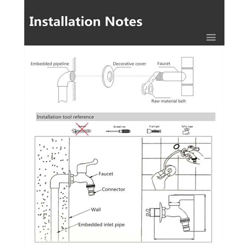 G1/2 Male Thread Washing Machine Faucet Wall Mounted Single Cold