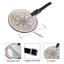 TKS MITLAN Compass Wind Rose Luggage Tag for Suitcases Women Vintage Marine Geography Exploration Sign PU Leather Bag Travel Suitcase ID Identifier Round Baggage Tags (1 Pack)