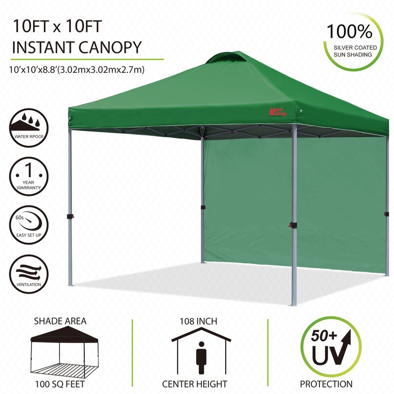 MASTERCANOPY Durable Pop-up Canopy Tent with 1 Sidewall (10'x10',Forest Green)