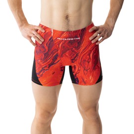 MY KILOMETRE Men's Square Leg Swimsuits Briefs Quick Dry Durable Athletic Swim Jammers for Training Swimming Solid Color Swimwear for Men (Flame Red S)