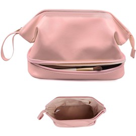 Epzia Vielseitige Doppel-Layer Kosmetiktasche – Geräumiger Makeup Bag, Große wasserdichte Kulturtasche für Damen und Mädchen Schminktasche Damen Kulturbeutel（Rosa）
